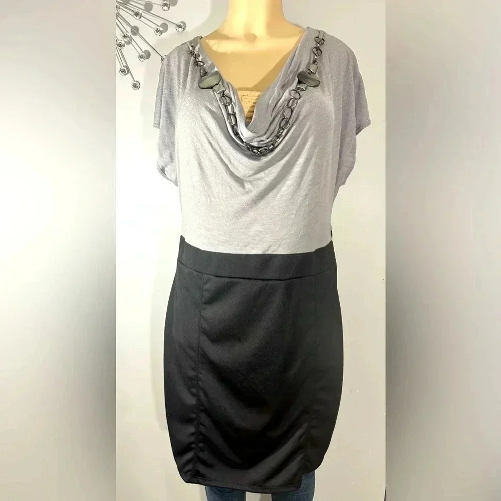 Dots Women's Size XL Jeweled Grey &‎ Black Short Sleeve Mini Dress